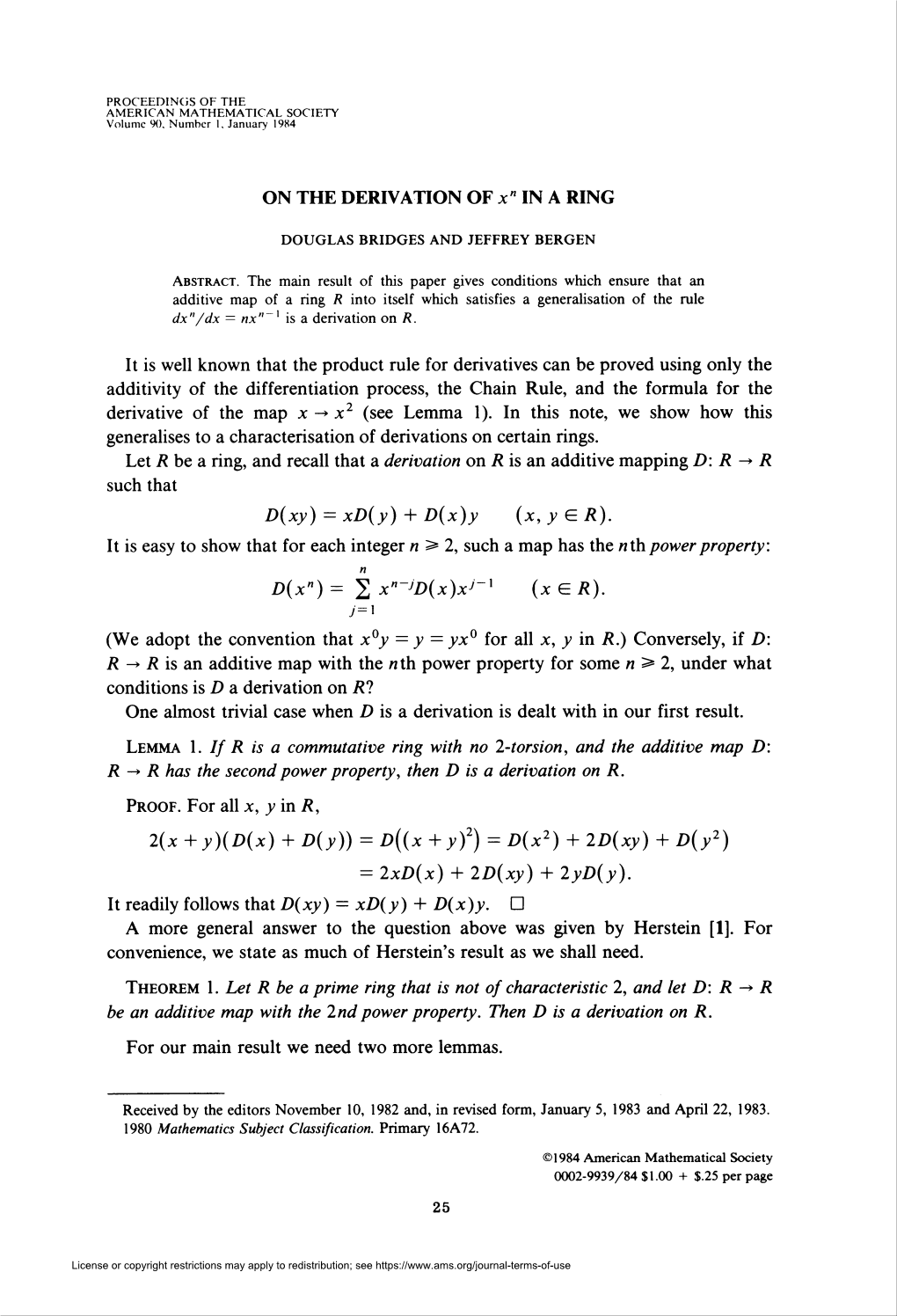 ON the DERIVATION of X 