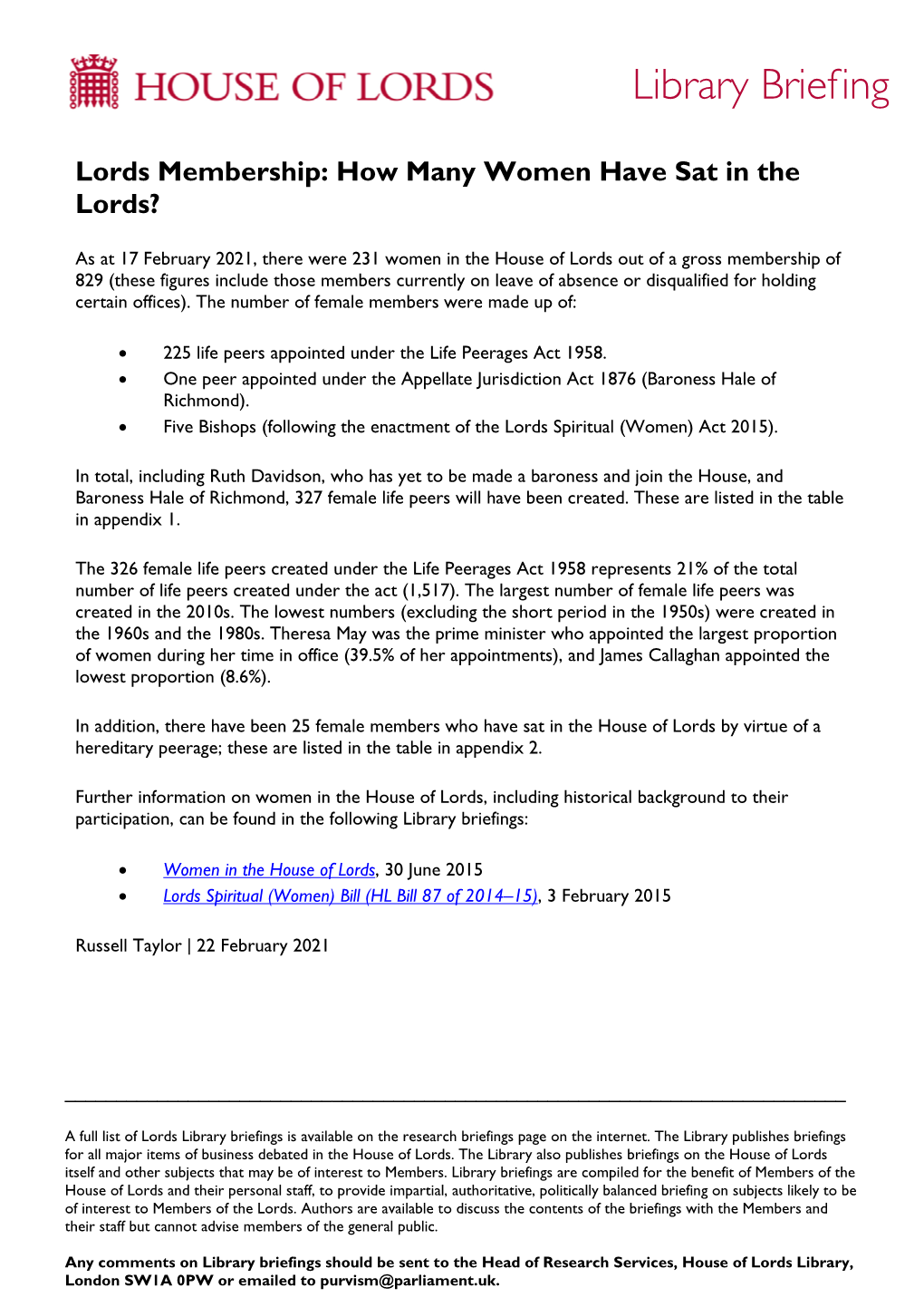 Lords Membership: How Many Women Have Sat in the Lords?