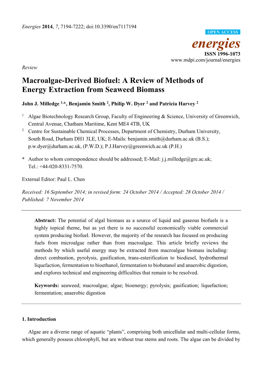 Macroalgae-Derived Biofuel: a Review of Methods of Energy Extraction from Seaweed Biomass