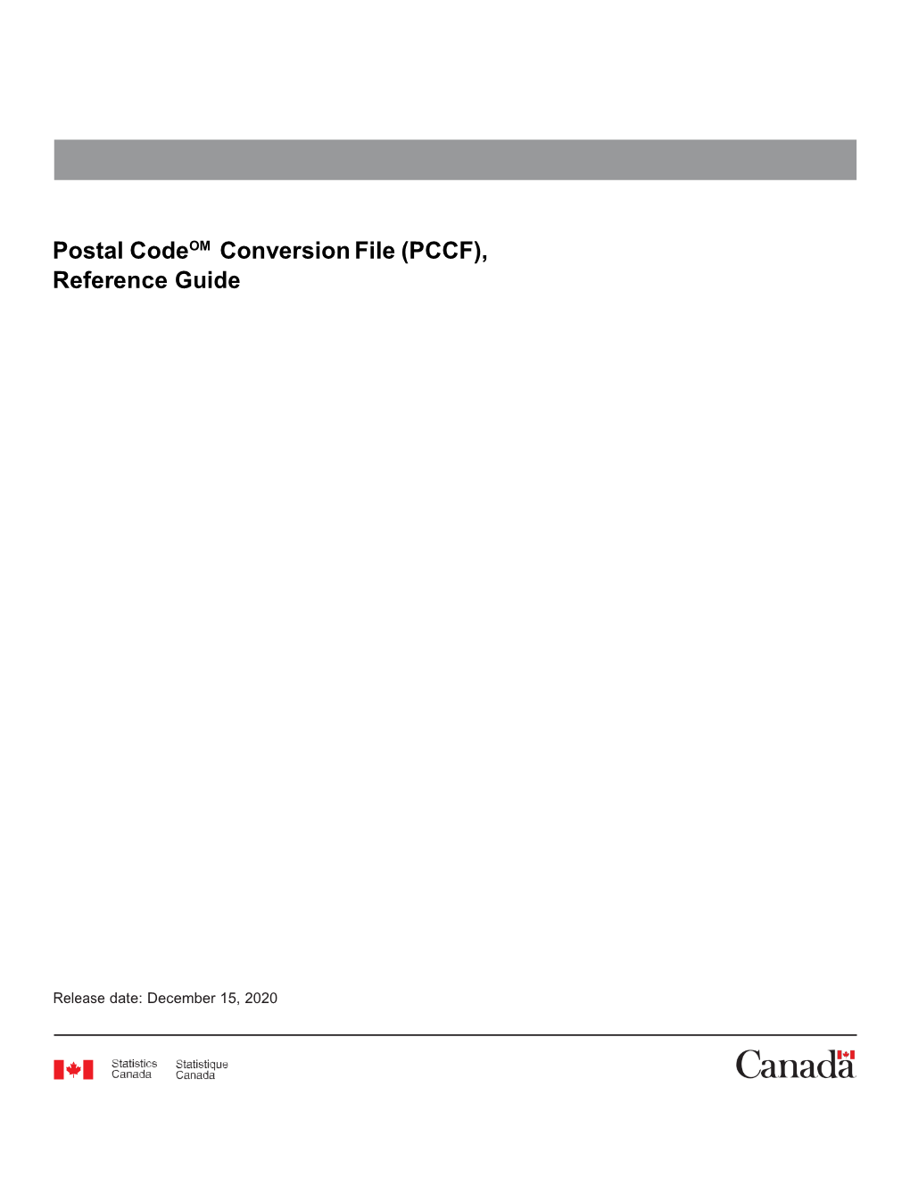 Postal Codeom Conversion File (PCCF), Reference Guide