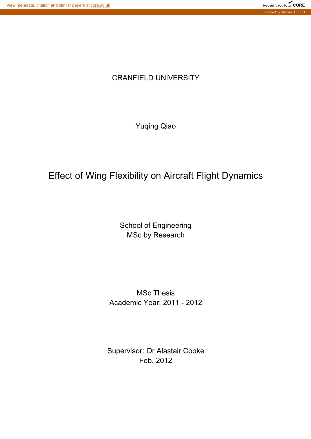 Effect of Wing Flexibility on Aircraft Flight Dynamics