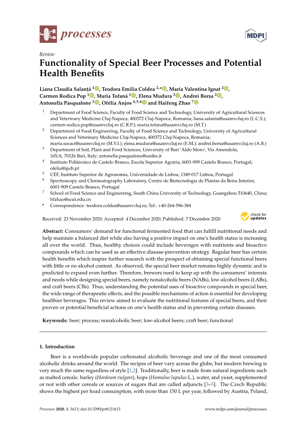 Functionality of Special Beer Processes and Potential Health Beneﬁts