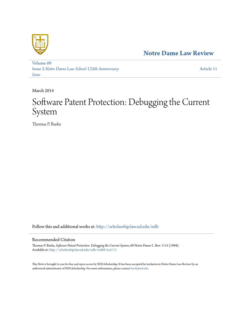 Software Patent Protection: Debugging the Current System Thomas P