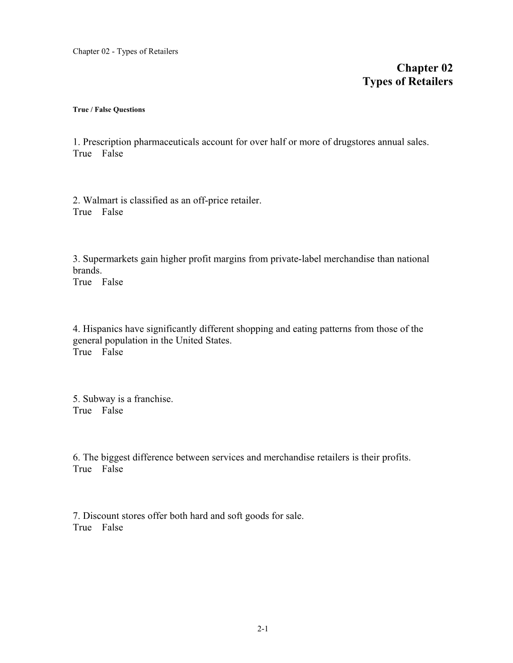 Chapter 02 Types of Retailers