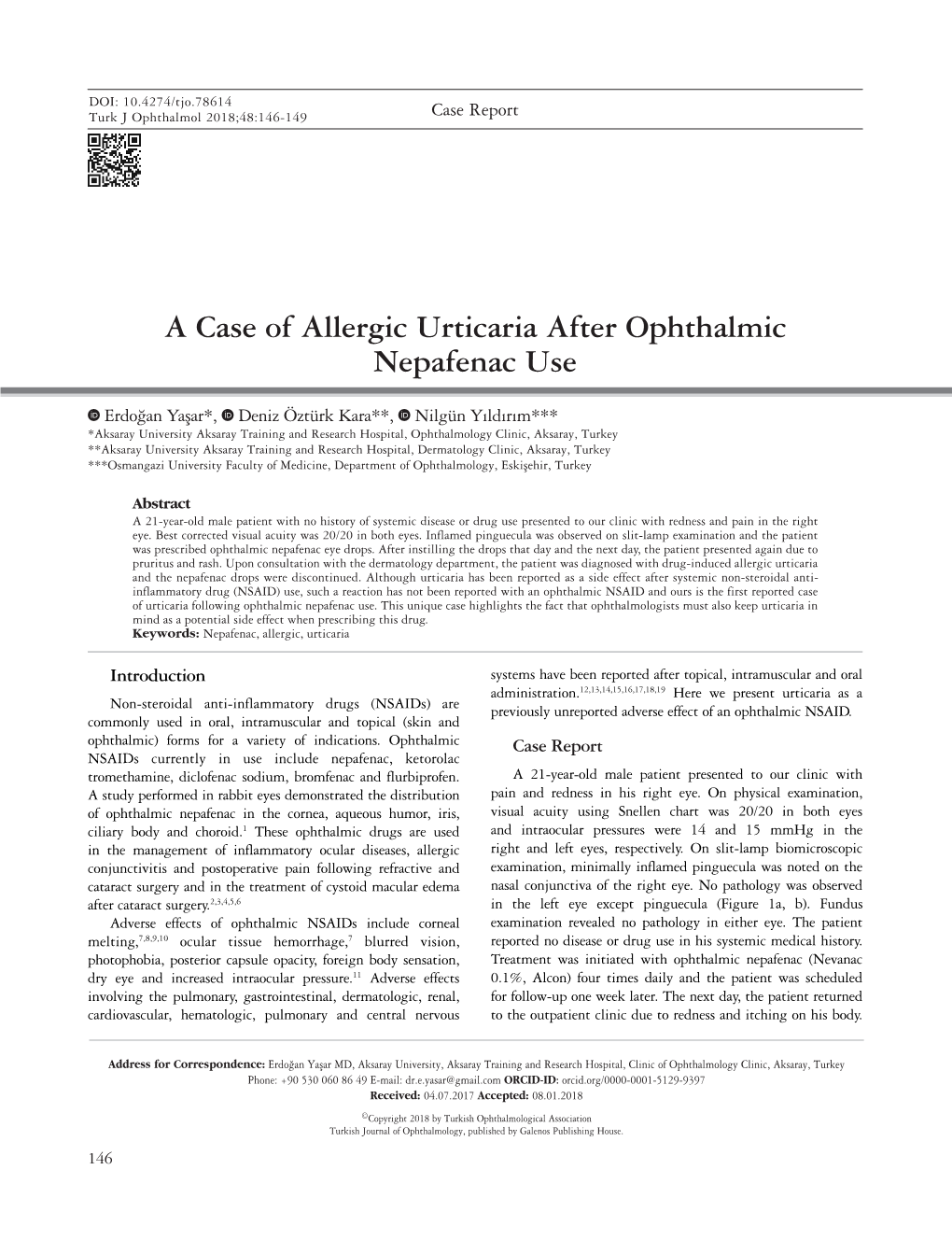 A Case of Allergic Urticaria After Ophthalmic Nepafenac Use