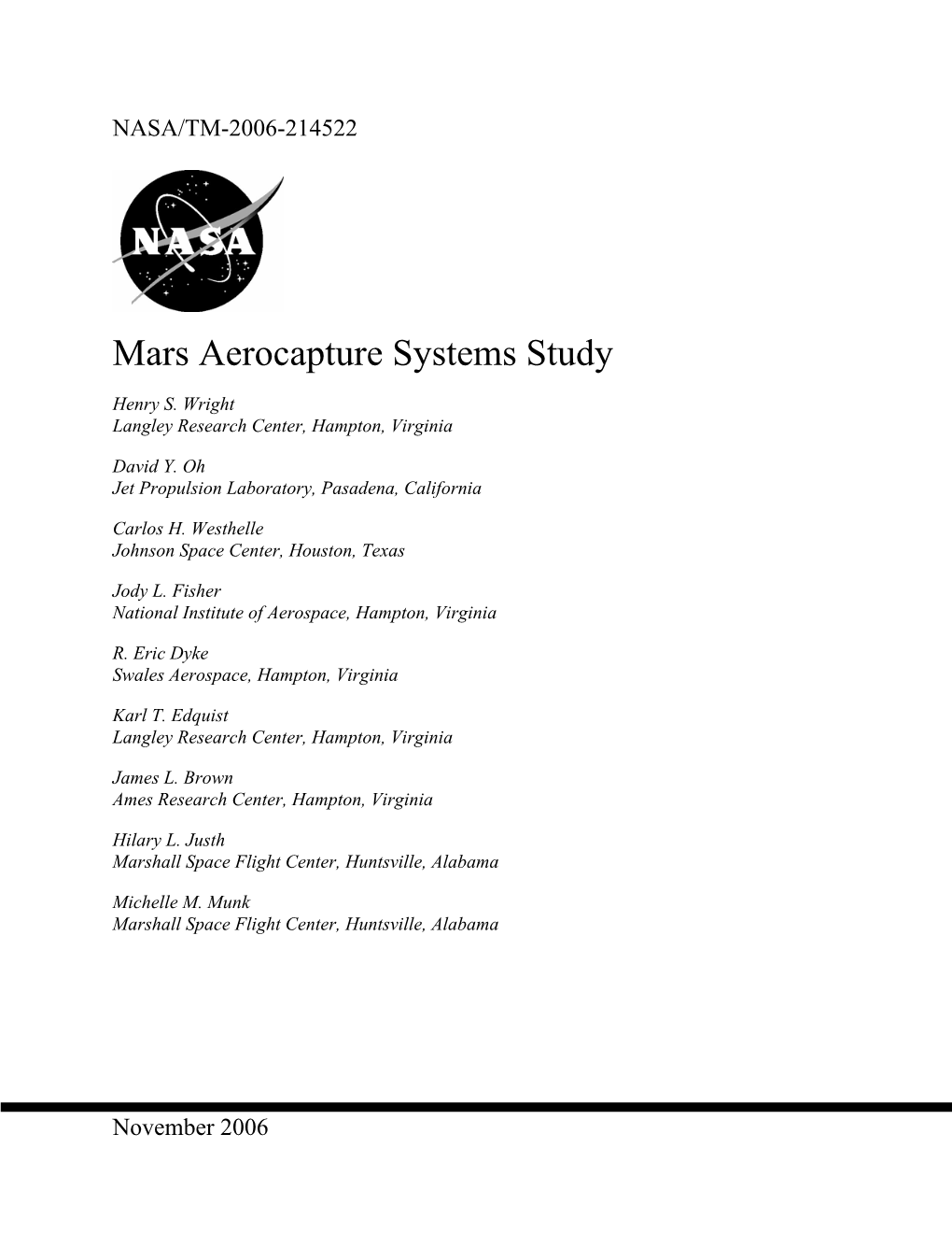 Mars Aerocapture Systems Study