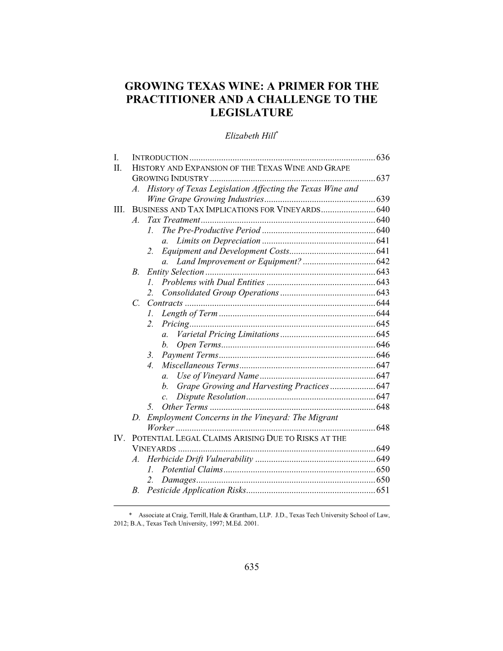 Growing Texas Wine: a Primer for the Practitioner and a Challenge to the Legislature