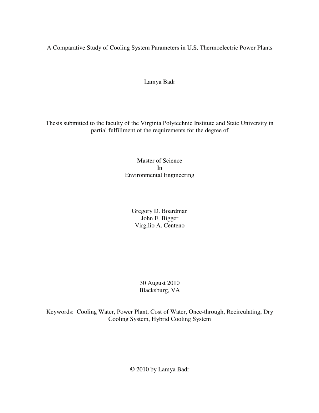 A Comparative Study of Cooling System Parameters in U.S. Thermoelectric Power Plants