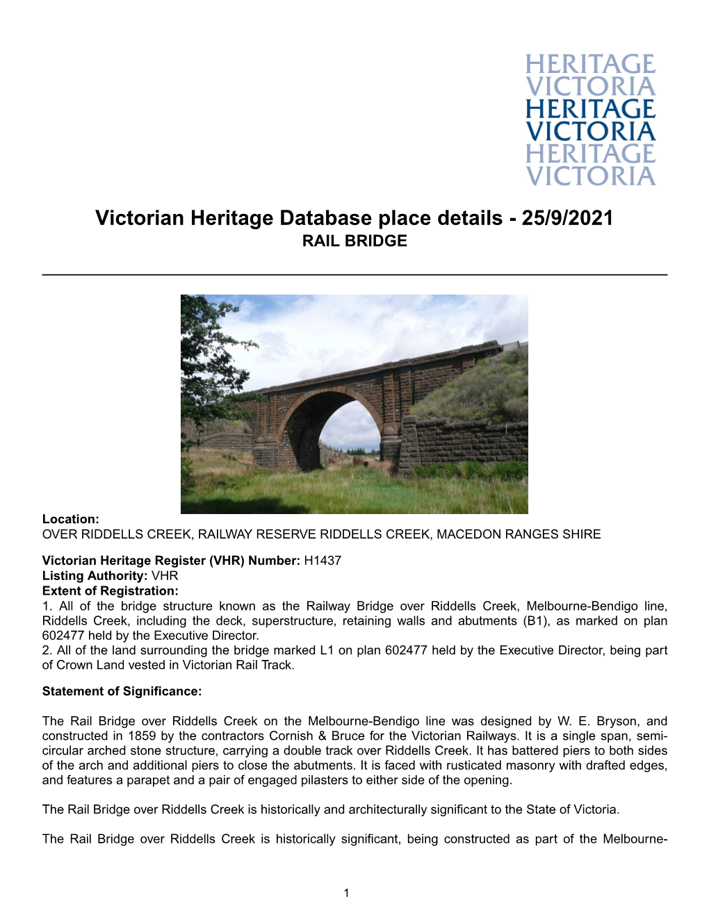 Victorian Heritage Database Place Details - 25/9/2021 RAIL BRIDGE