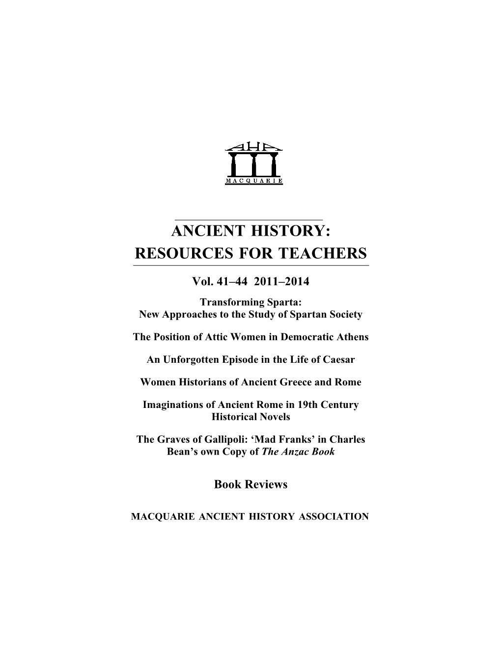 Ancient History: Resources for Teachers