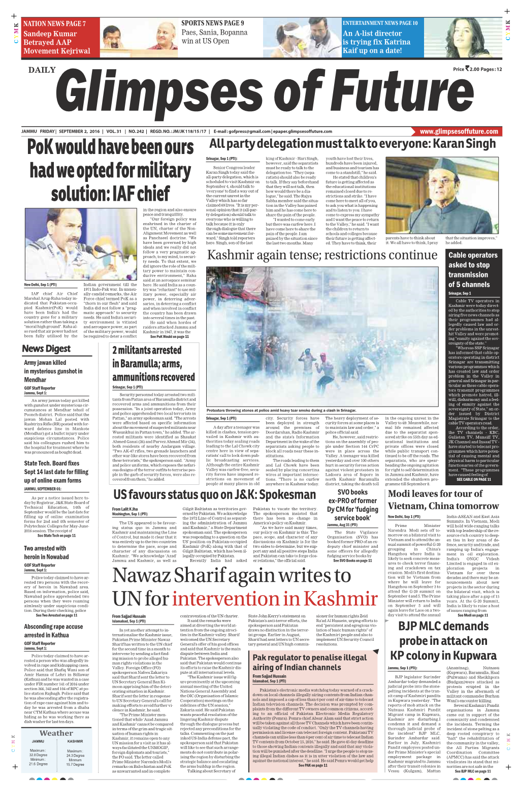 Nawaz Sharif Again Writes to UN for Intervention in Kashmir