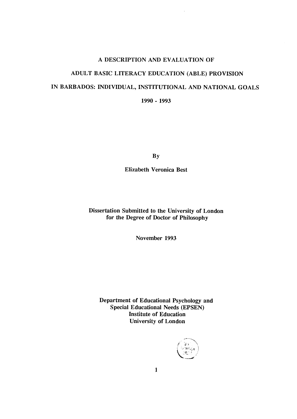 A Description and Evaluation of Adult Basic Literacy Education (ABLE)
