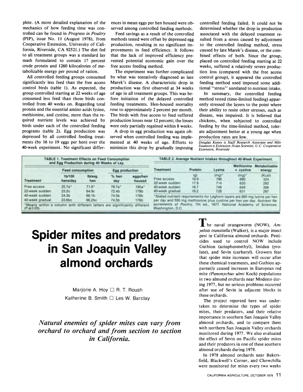 Spider Mites and Predators in San Joaquin Valley Almond Orchards