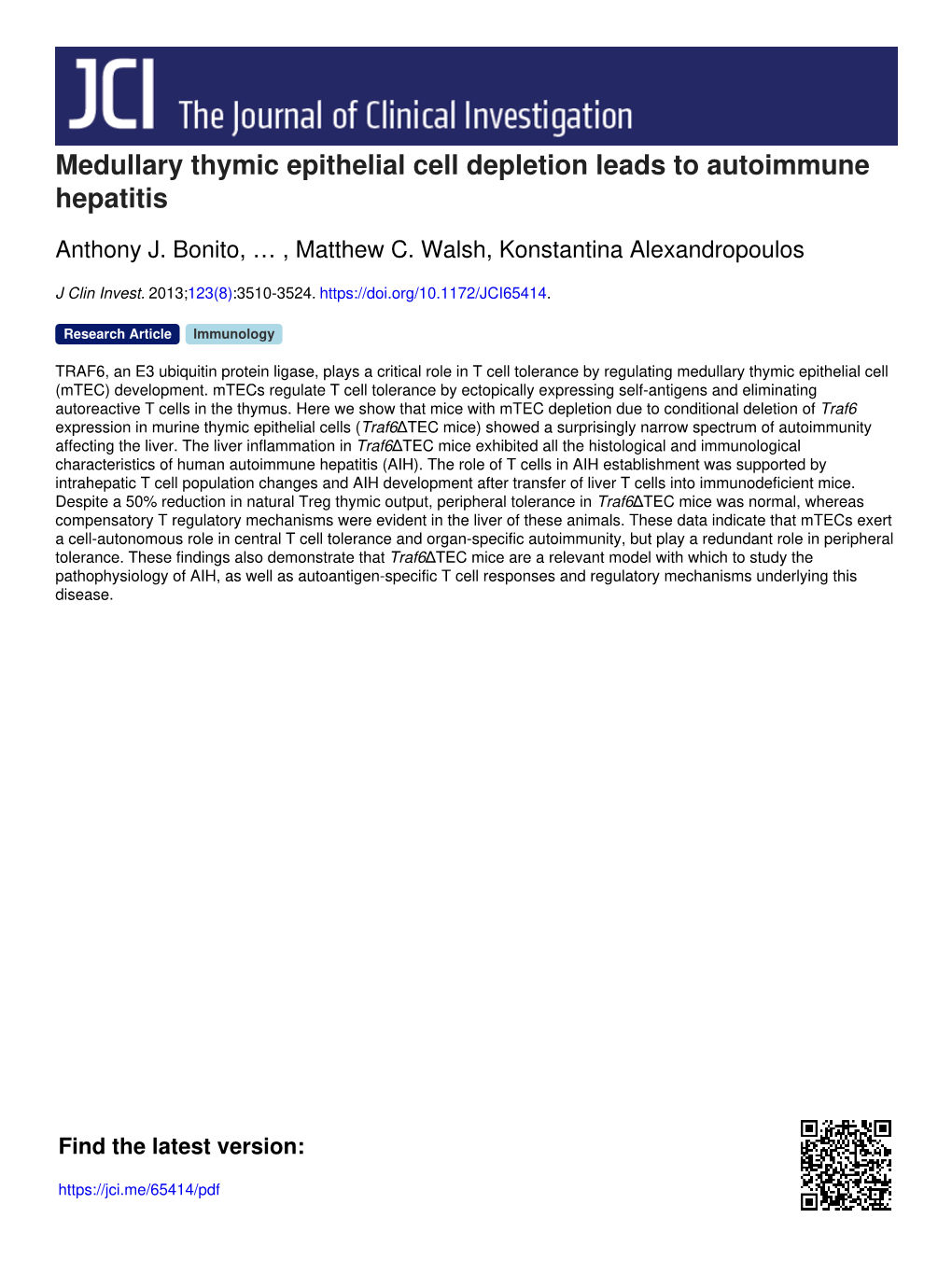 Medullary Thymic Epithelial Cell Depletion Leads to Autoimmune Hepatitis