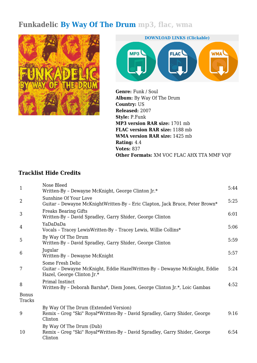 Funkadelic by Way of the Drum Mp3, Flac, Wma