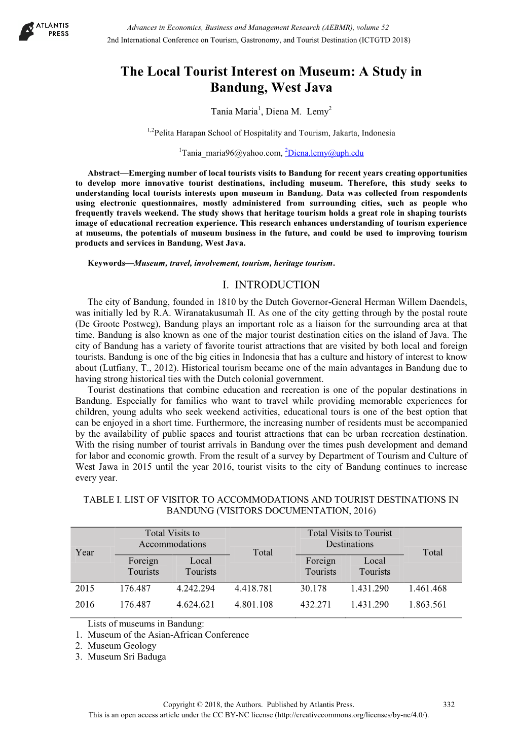 The Local Tourist Interest on Museum: a Study in Bandung, West Java