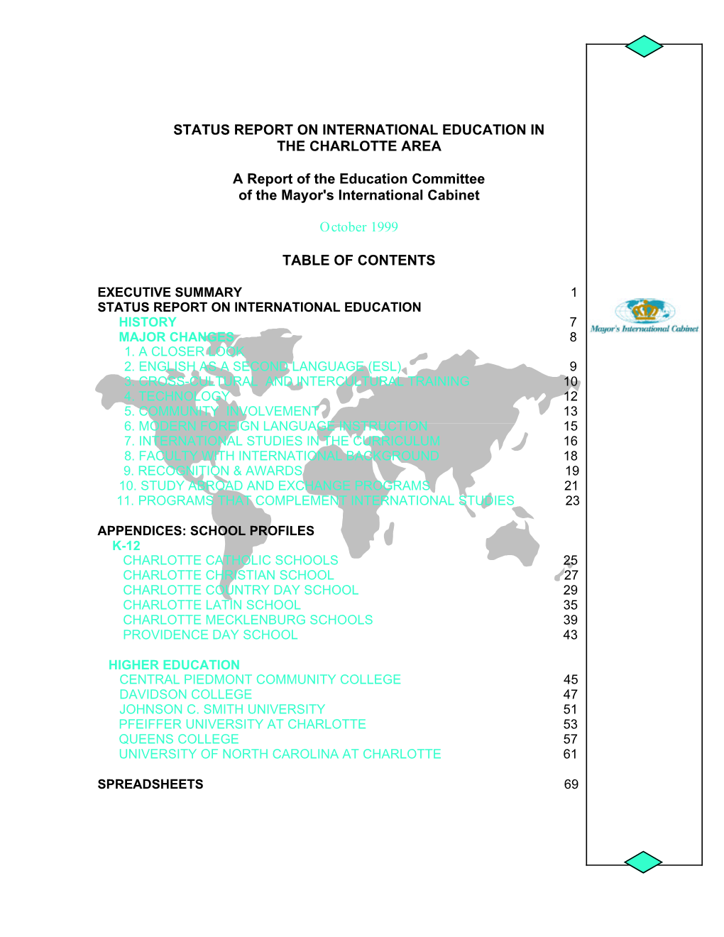 Status Report on International Education in the Charlotte Area