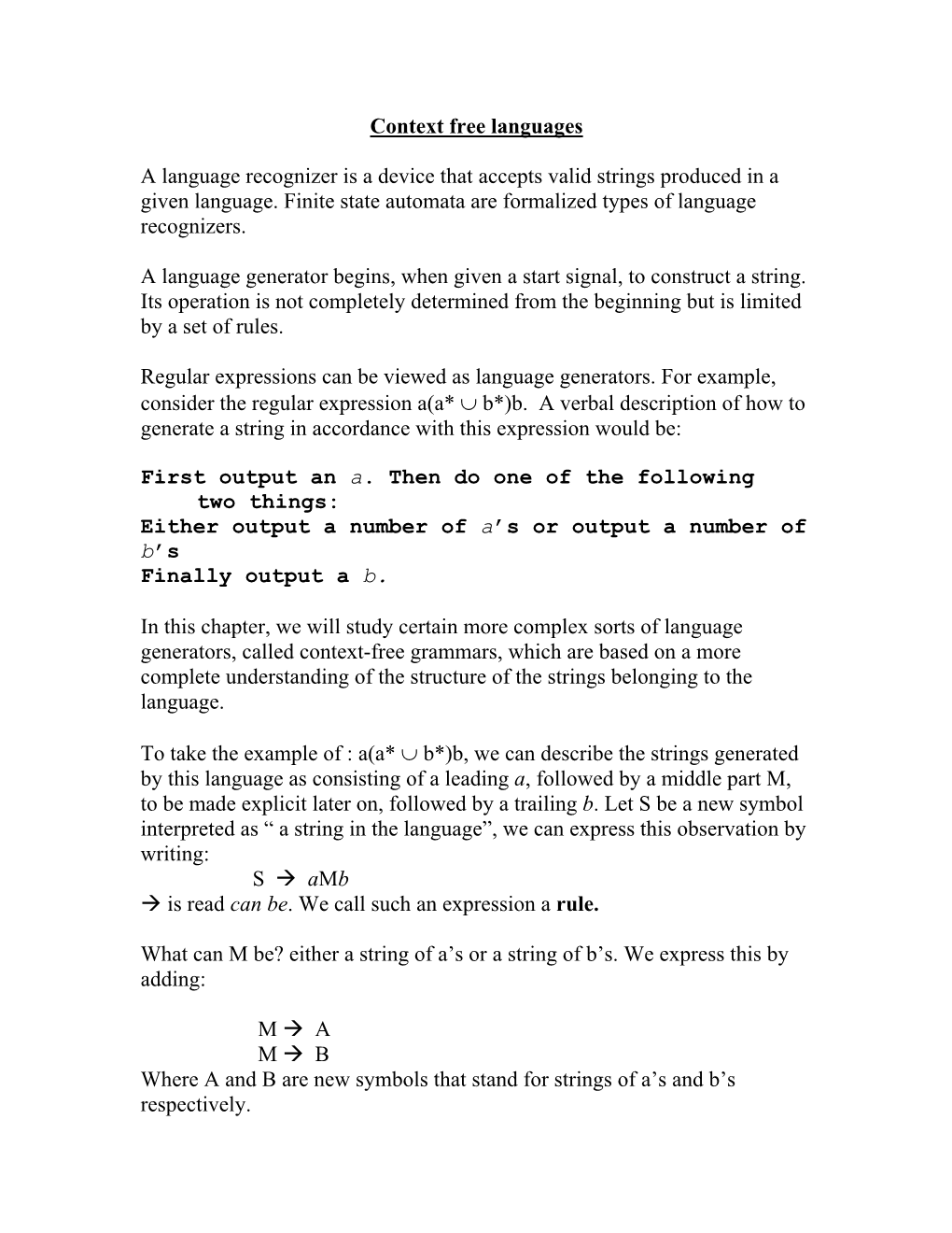 Context Free Languages a Language