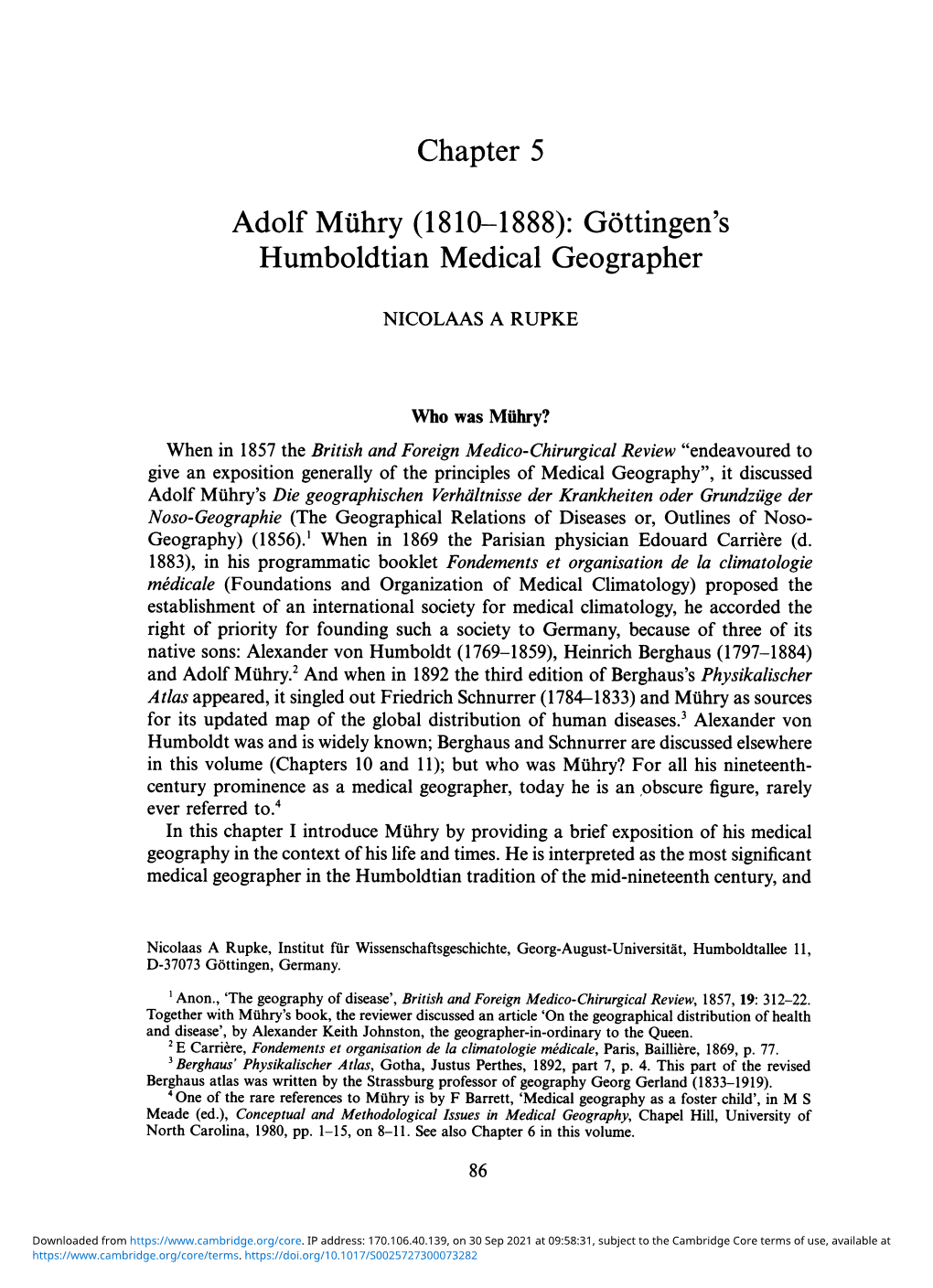 Chapter 5 Adolf Miuhry (1810-1888): Gottingen's Humboldtian Medical Geographer