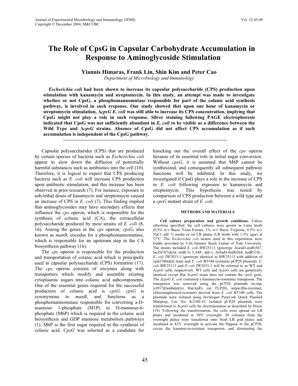 The Role of Cpsg in Capsular Carbohydrate Up-Regulation In