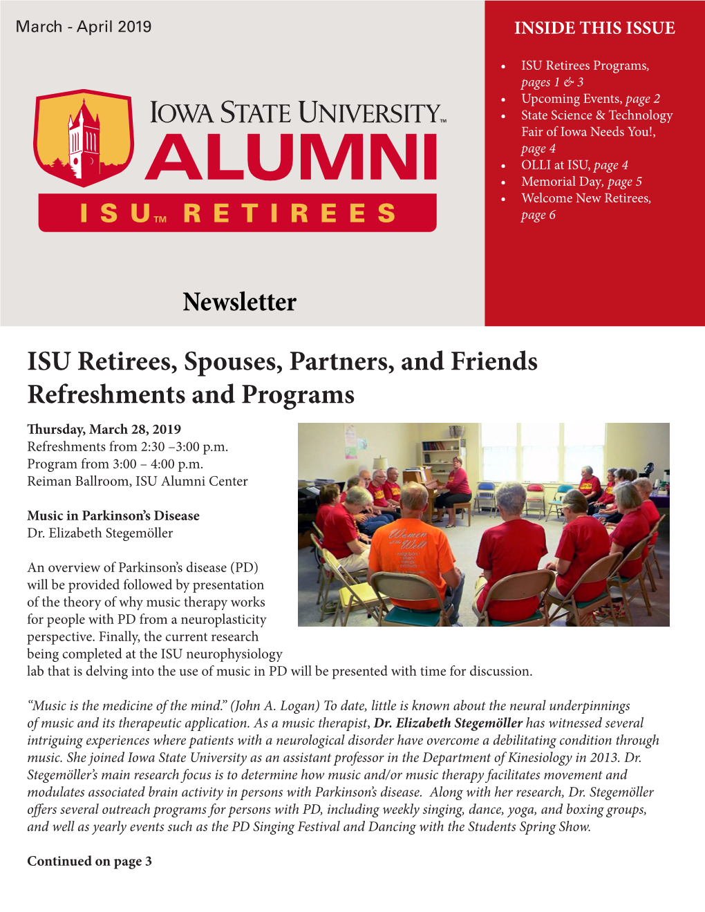 Newsletter ISU Retirees, Spouses, Partners, and Friends