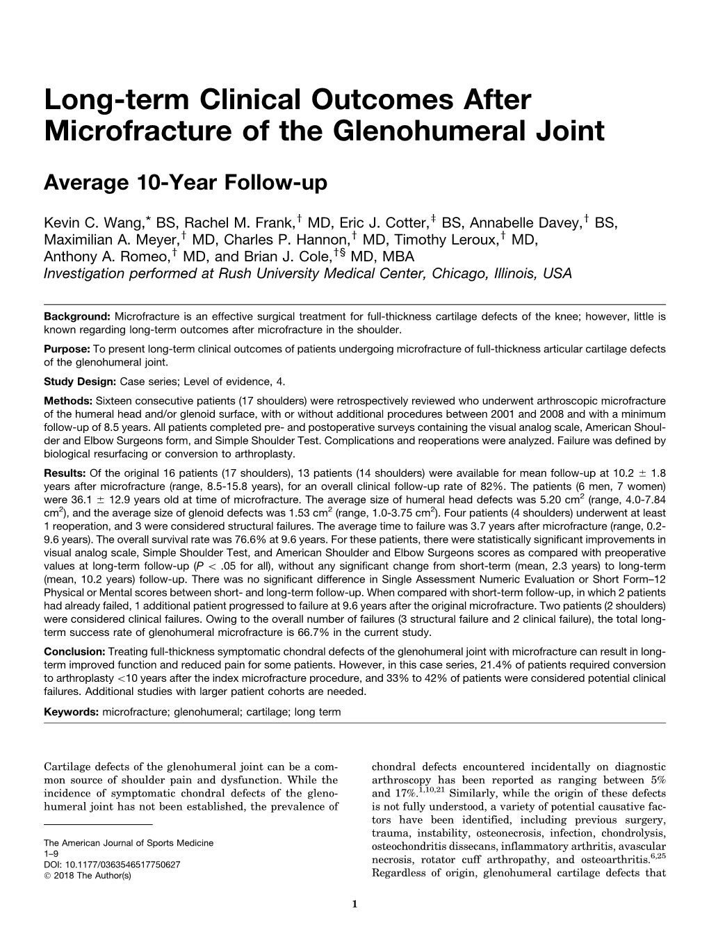 Long-Term Clinical Outcomes After Microfracture of the Glenohumeral Joint