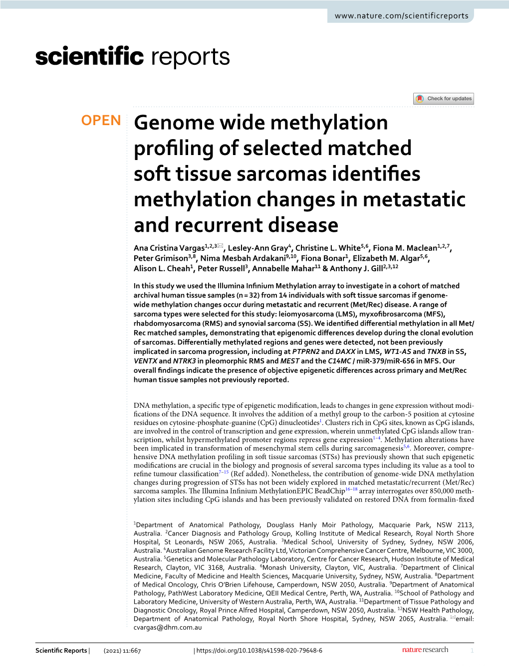 Genome Wide Methylation Profiling of Selected Matched Soft Tissue