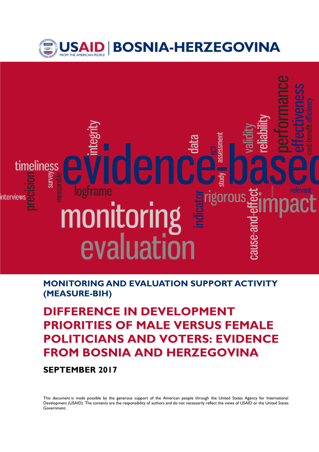 Difference in Development Priorities of Male Versus Female Politicians and Voters: Evidence from Bosnia and Herzegovina September 2017