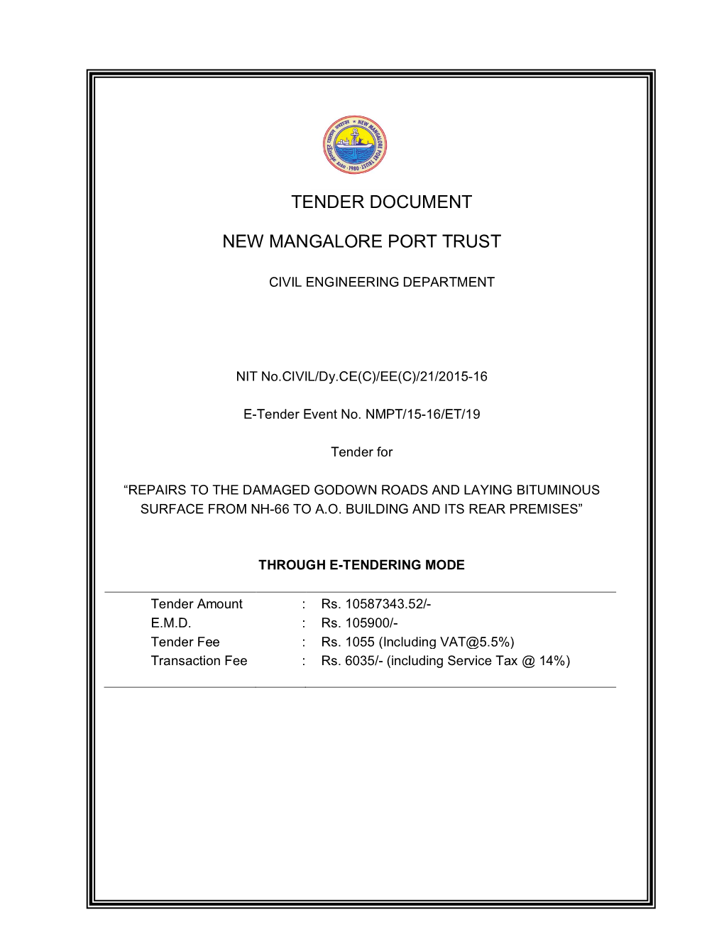 Tender Document New Mangalore Port Trust