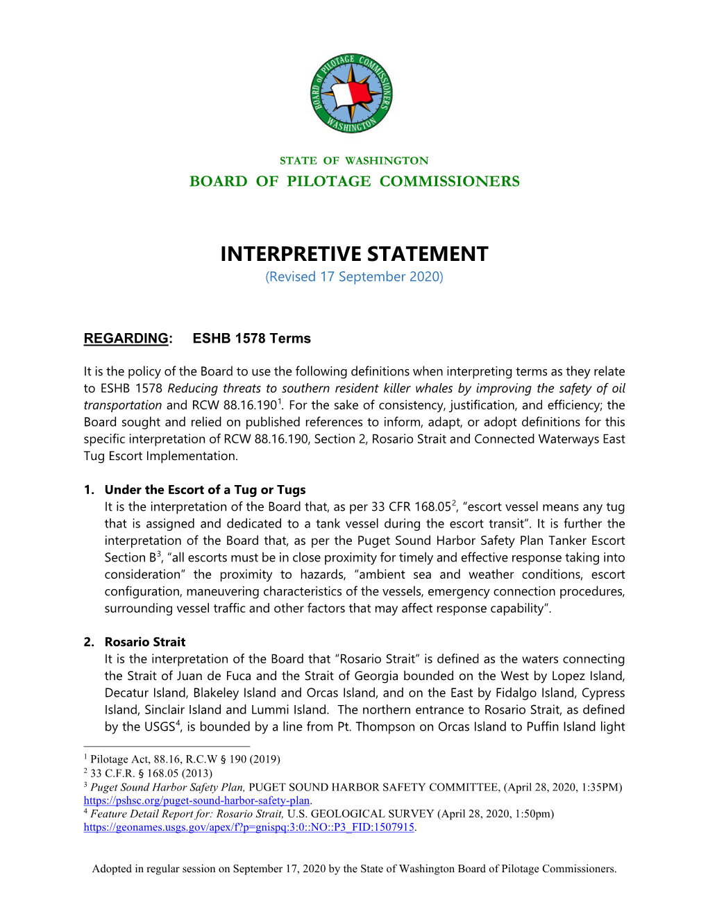 INTERPRETIVE STATEMENT (Revised 17 September 2020)