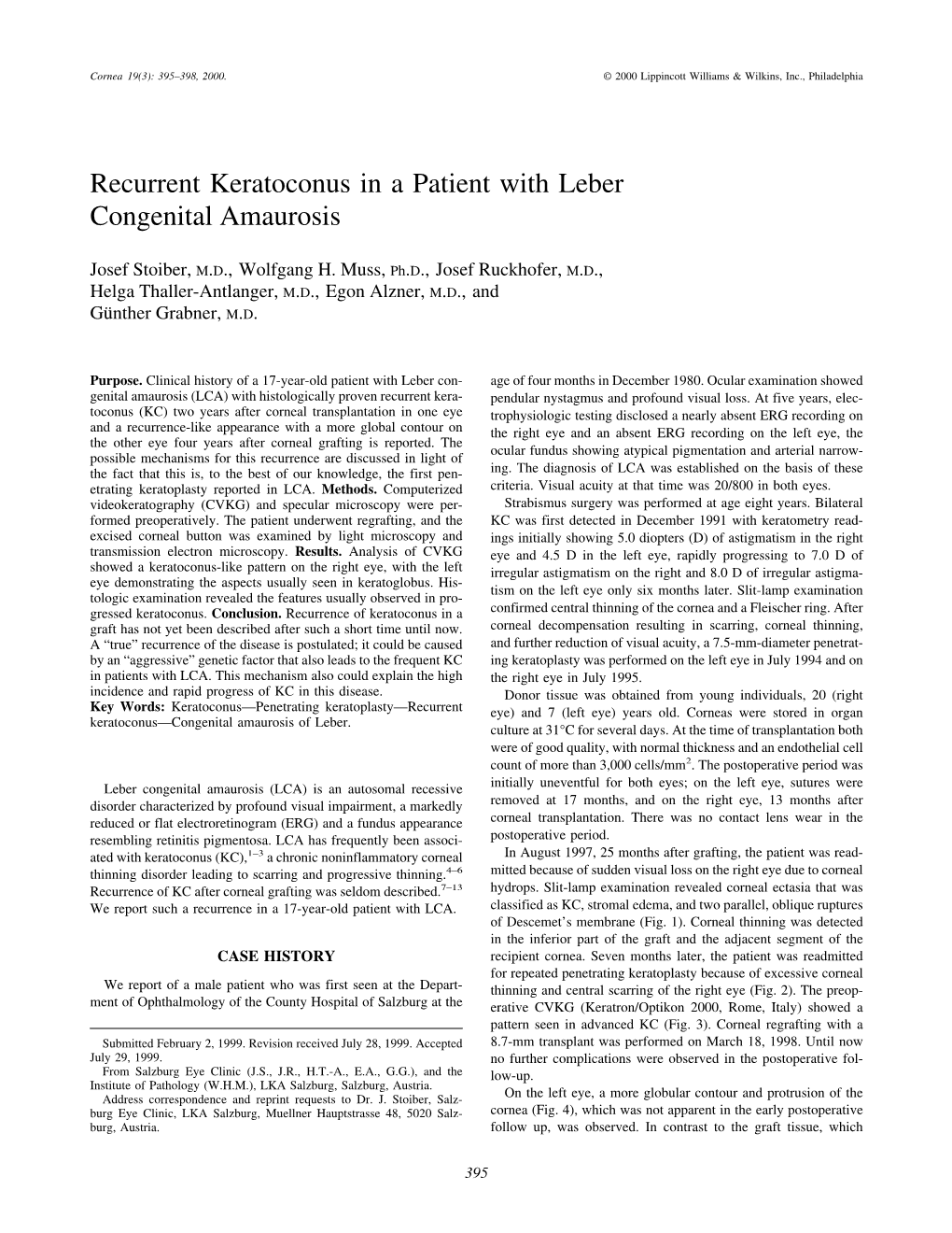 Recurrent Keratoconus in a Patient with Leber Congenital Amaurosis