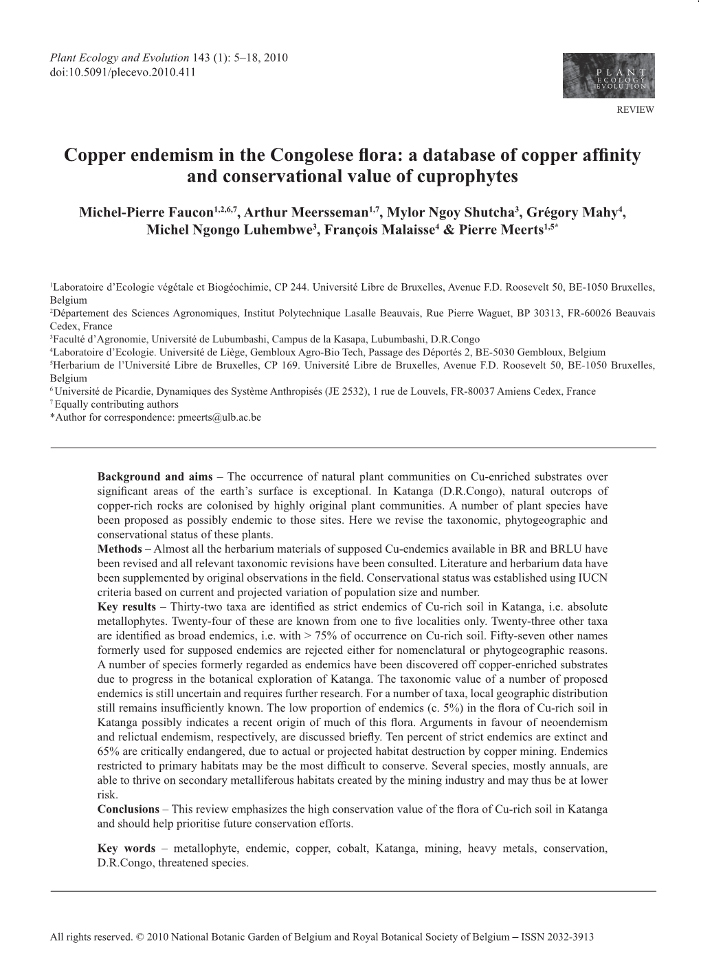 Copper Endemism in the Congolese Flora