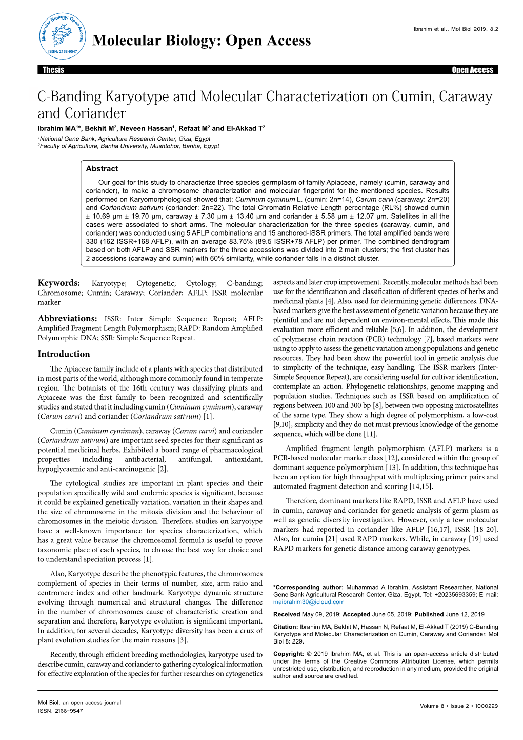 C-Banding Karyotype and Molecular Characterization on Cumin