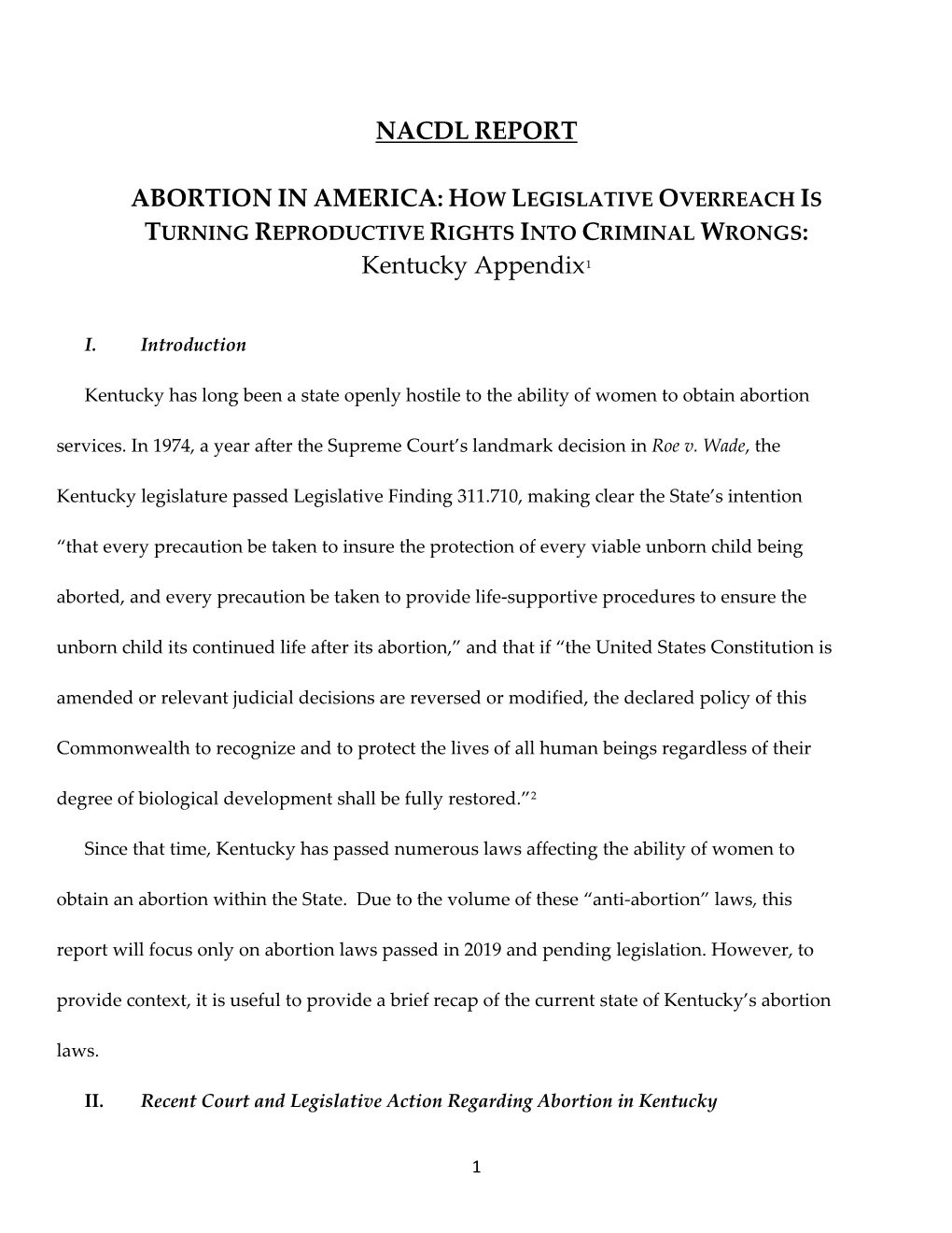 NACDL REPORT ABORTION in AMERICA: H Kentucky Appendix1