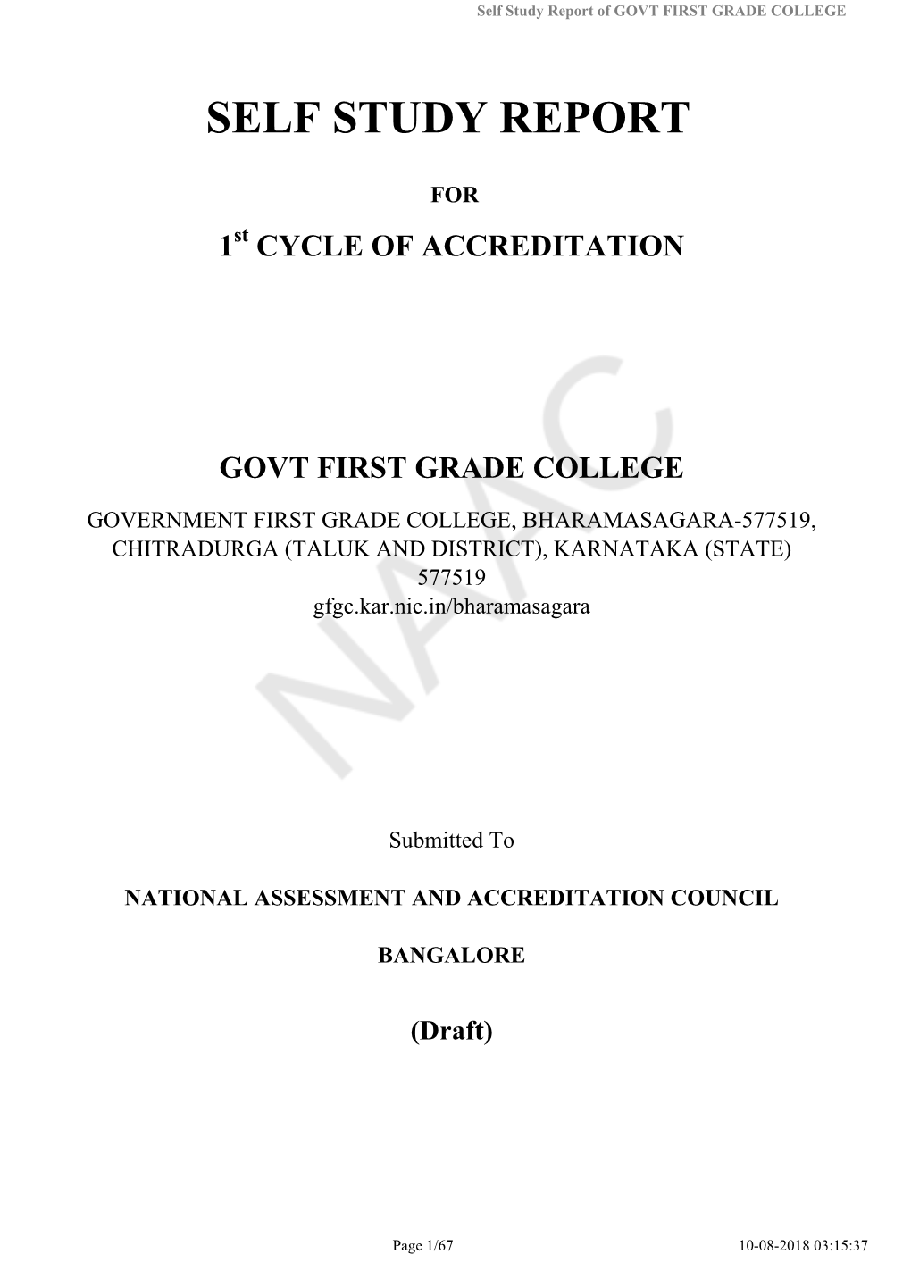 Self Study Report of GOVT FIRST GRADE COLLEGE