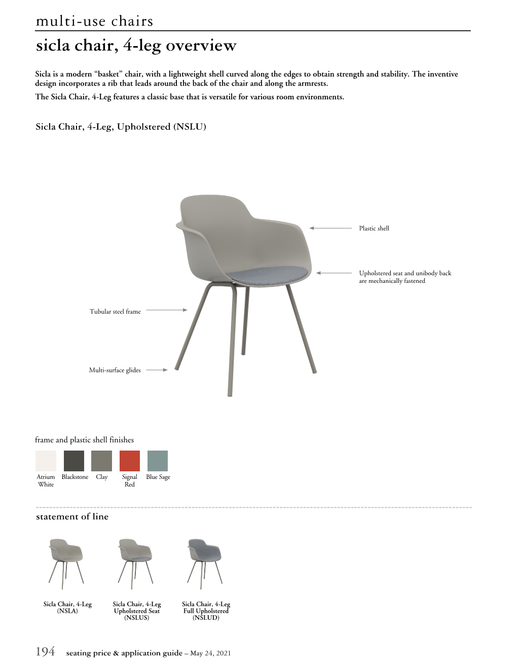 Sicla Chair, 4-Leg Overview