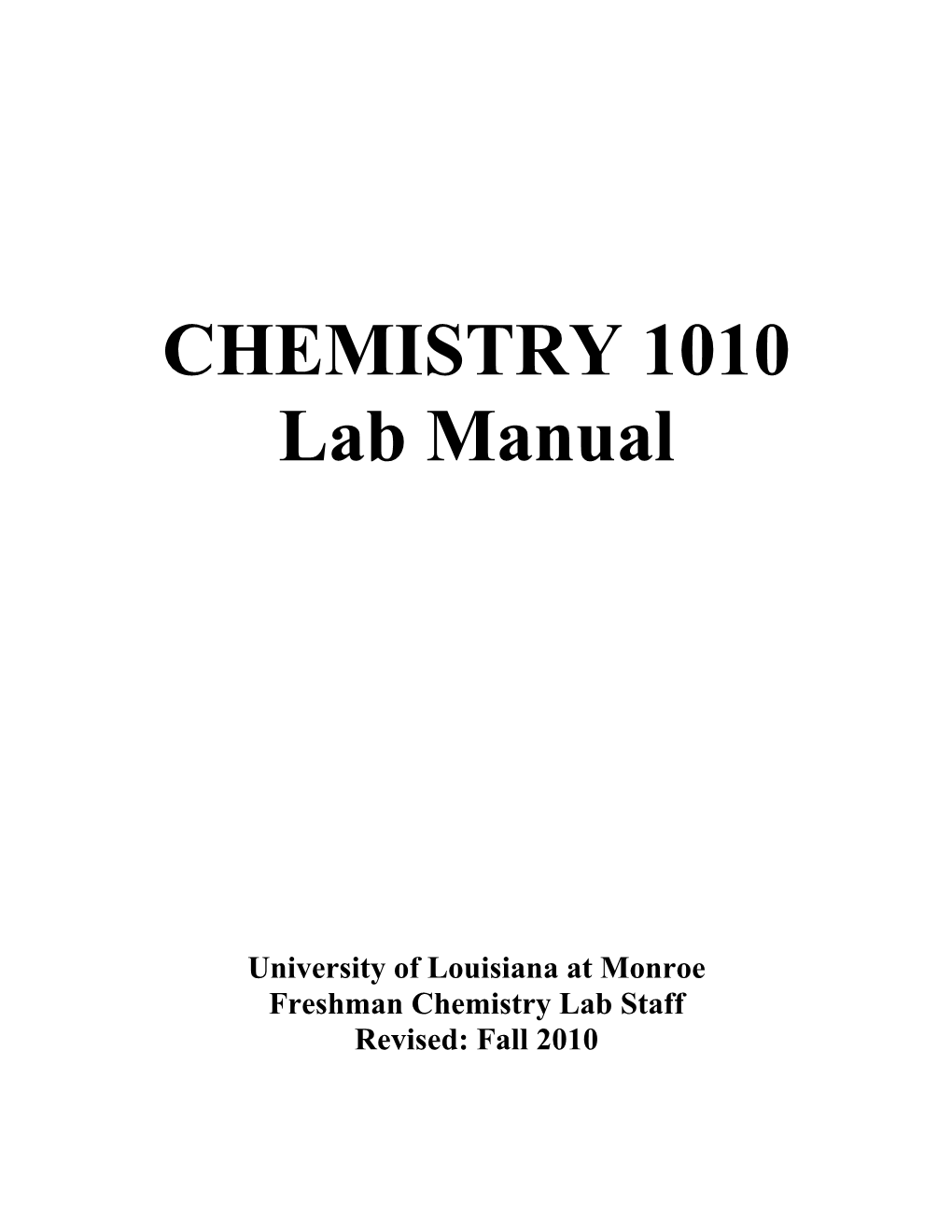 CHEMISTRY 1010 Lab Manual