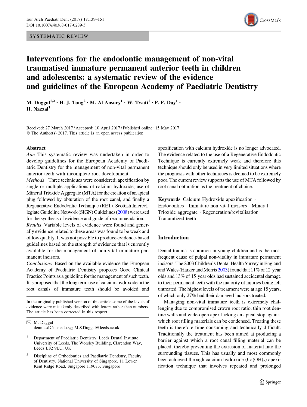 Interventions for the Endodontic Management of Non-Vital