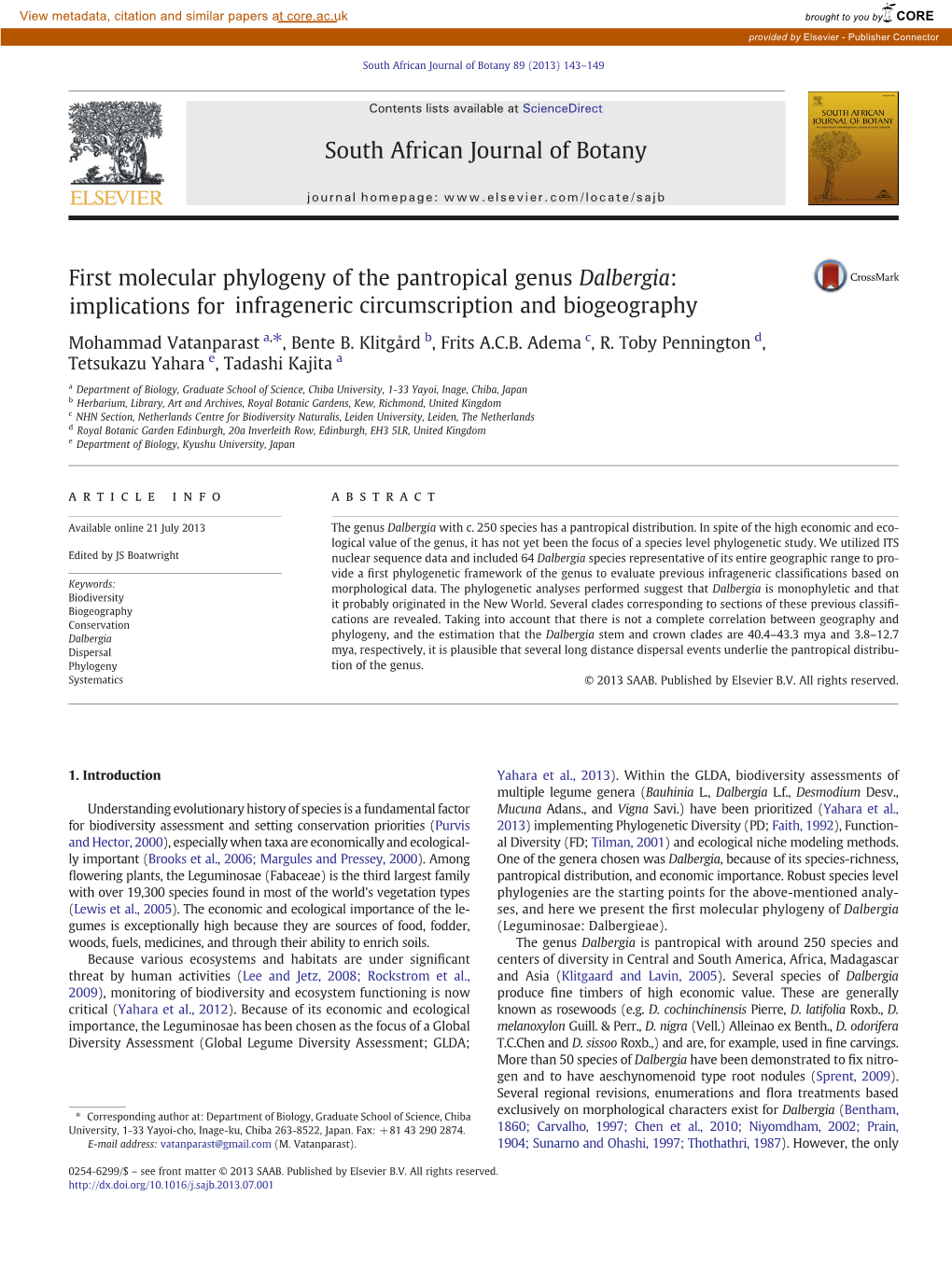 First Molecular Phylogeny of the Pantropical Genus Dalbergia: Implications for Infrageneric Circumscription and Biogeography