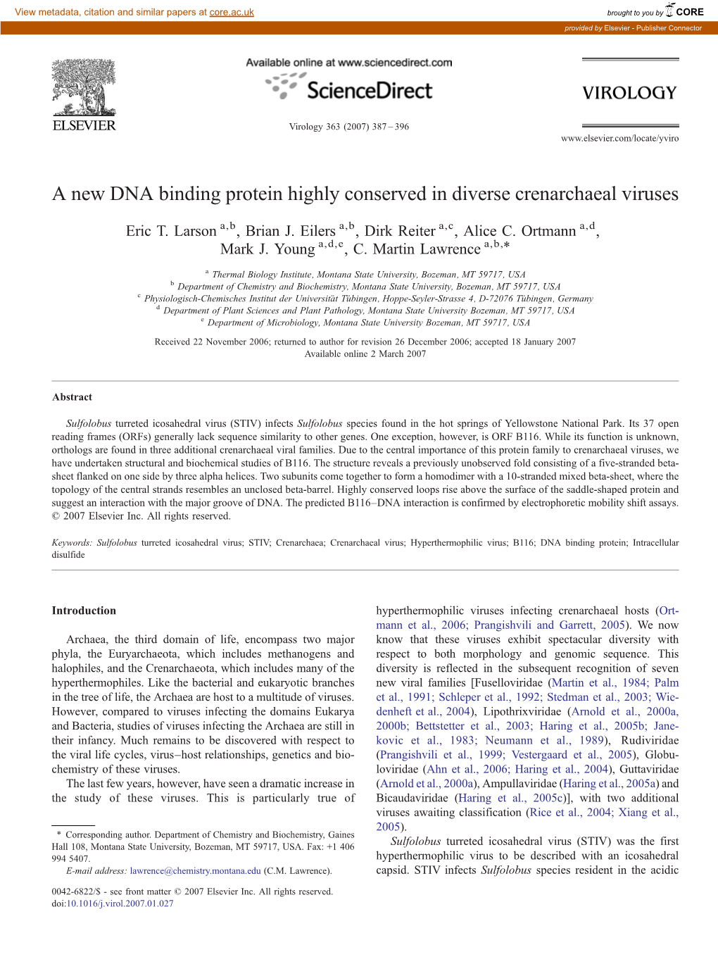 A New DNA Binding Protein Highly Conserved in Diverse Crenarchaeal Viruses