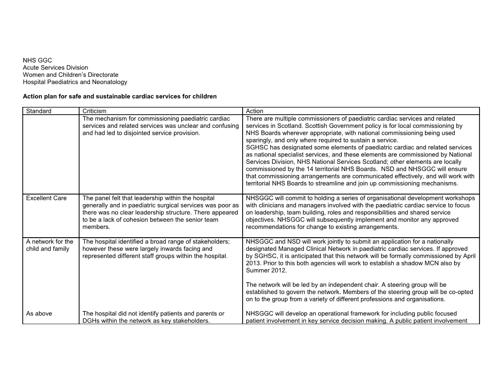 Action Plan for Safe and Sustainable Cardiac Services for Children