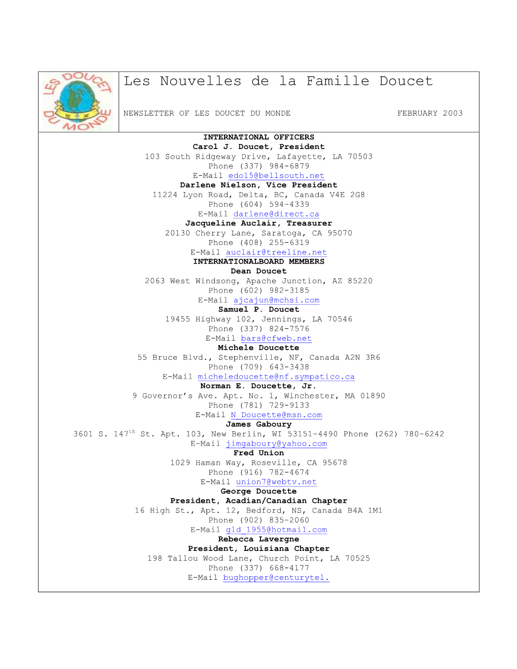 Les Nouvelles De La Famille Doucet