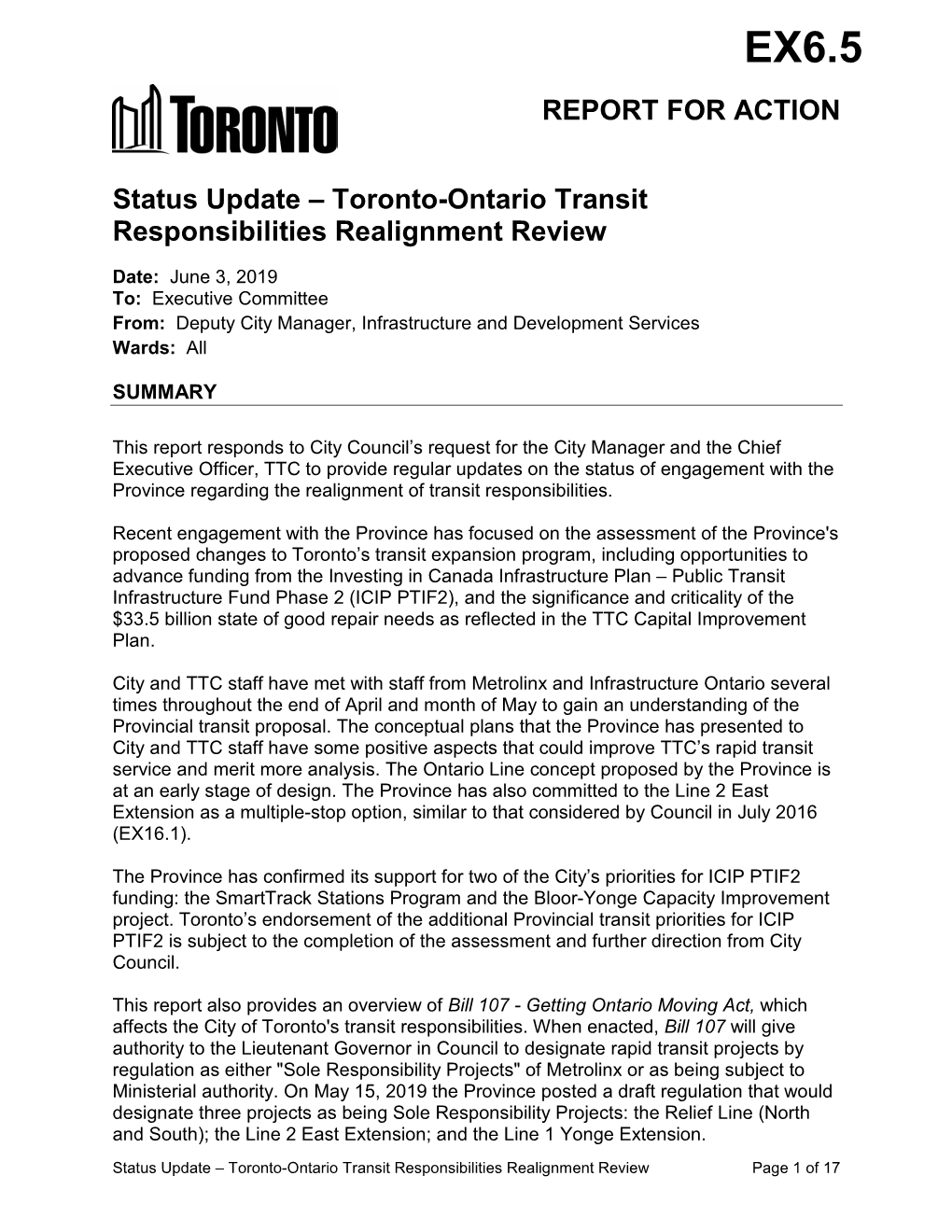 Toronto-Ontario Transit Responsibilities Realignment Review