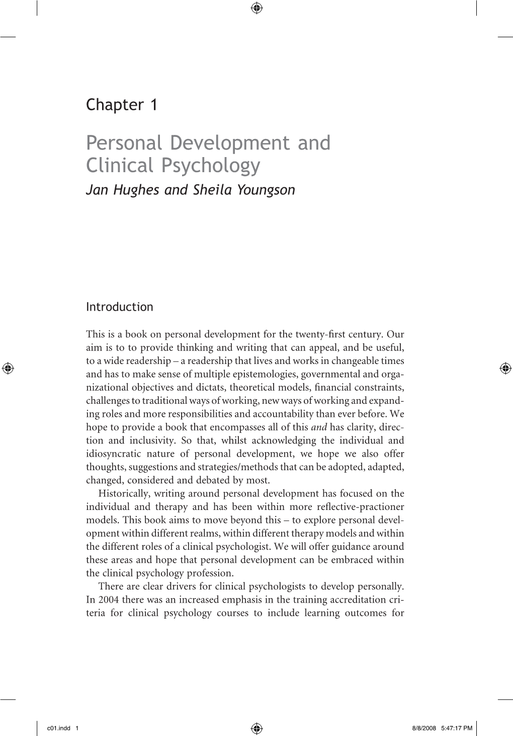 Chapter 1 Personal Development and Clinical Psychology Jan Hughes and Sheila Youngson