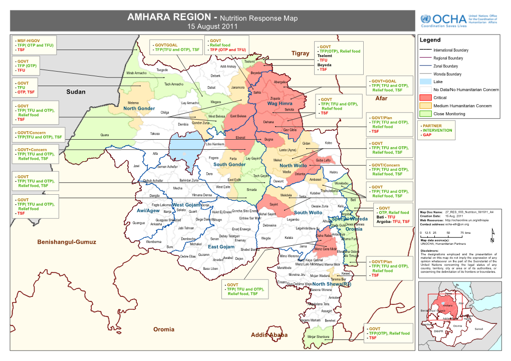 AMHARA REGION - Nutrition Response Map 15 August 2011