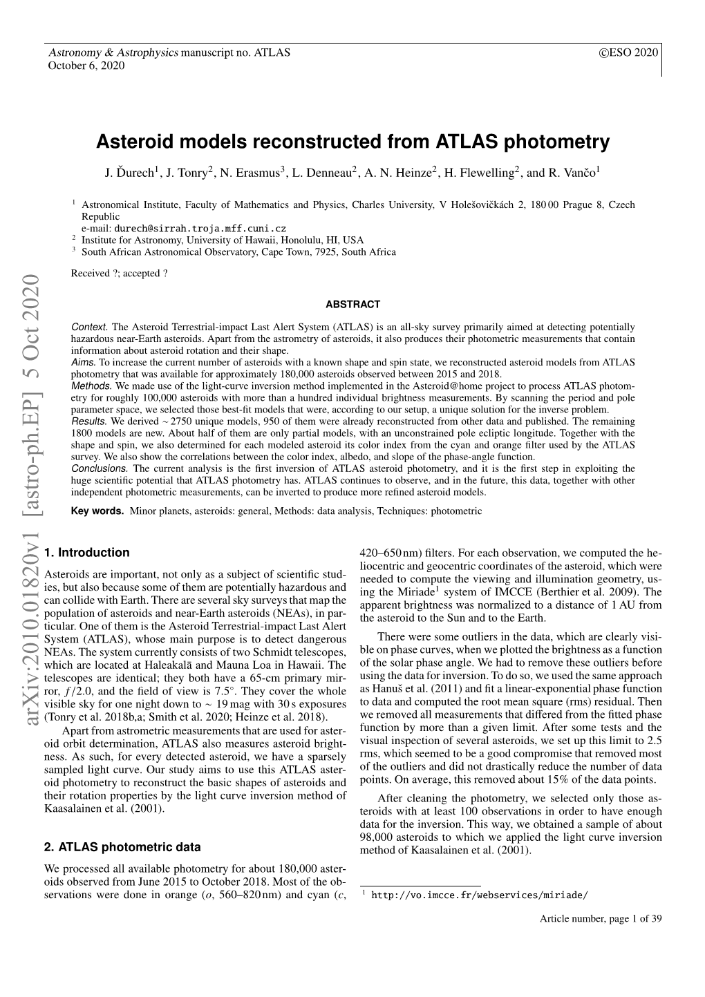 Asteroid Models Reconstructed from ATLAS Photometry