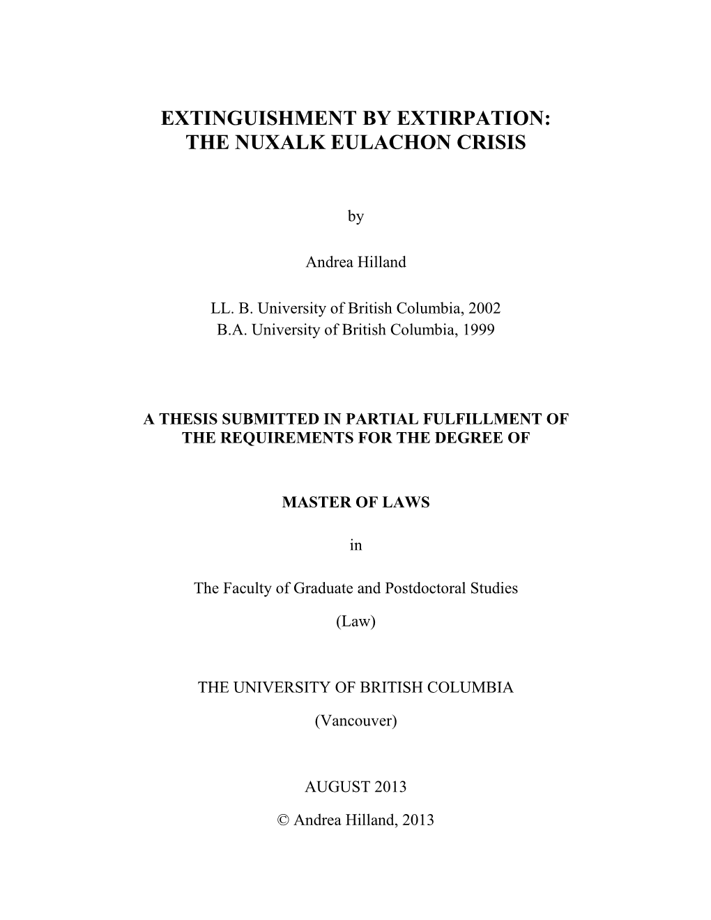 Extinguishment by Extirpation: the Nuxalk Eulachon Crisis