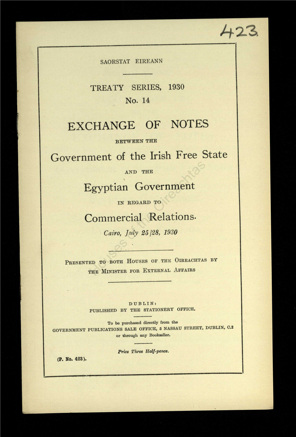 Exchange of Notes Between the Government of the Irish Free State