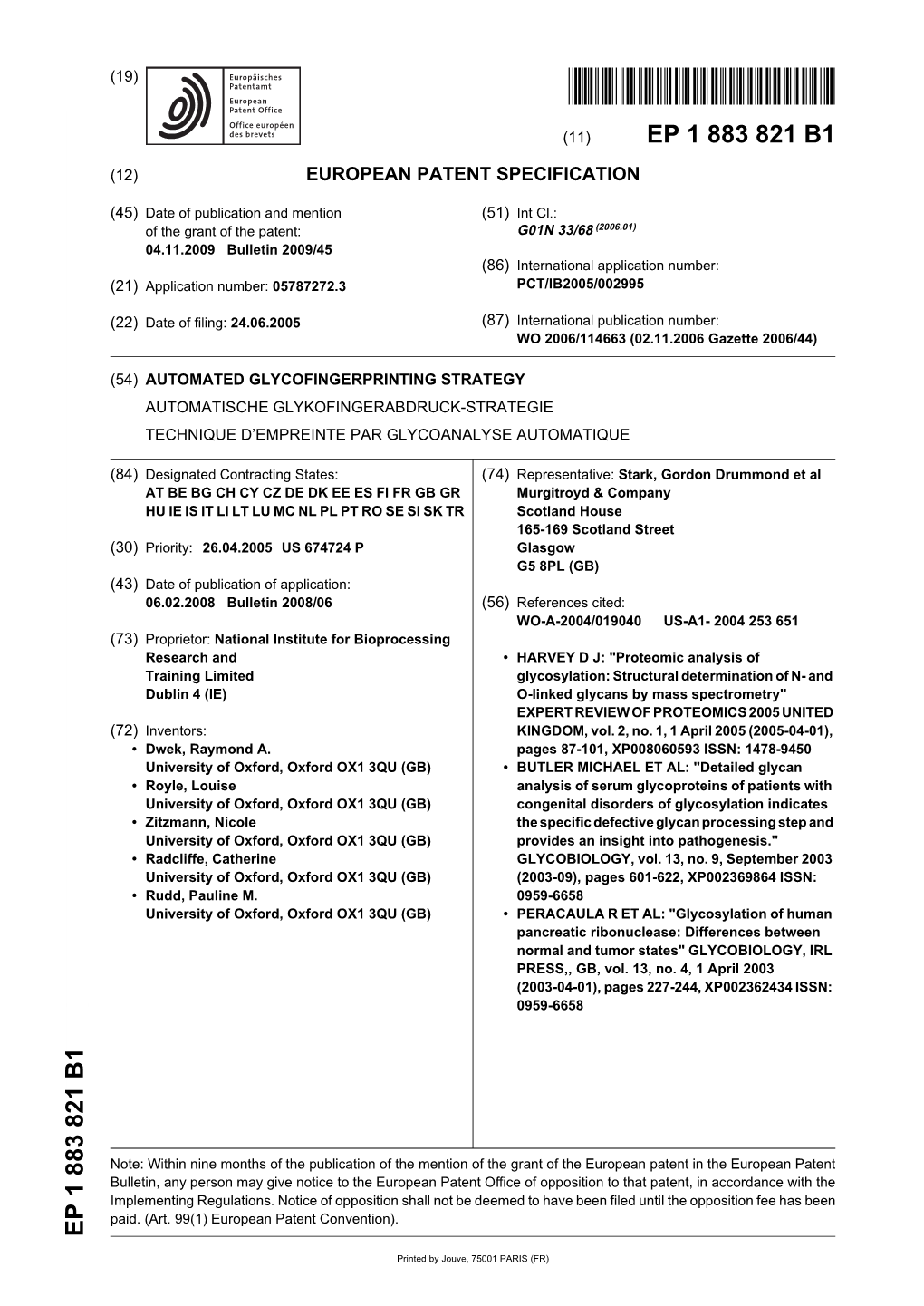 European Patent Office EP1883821 B1