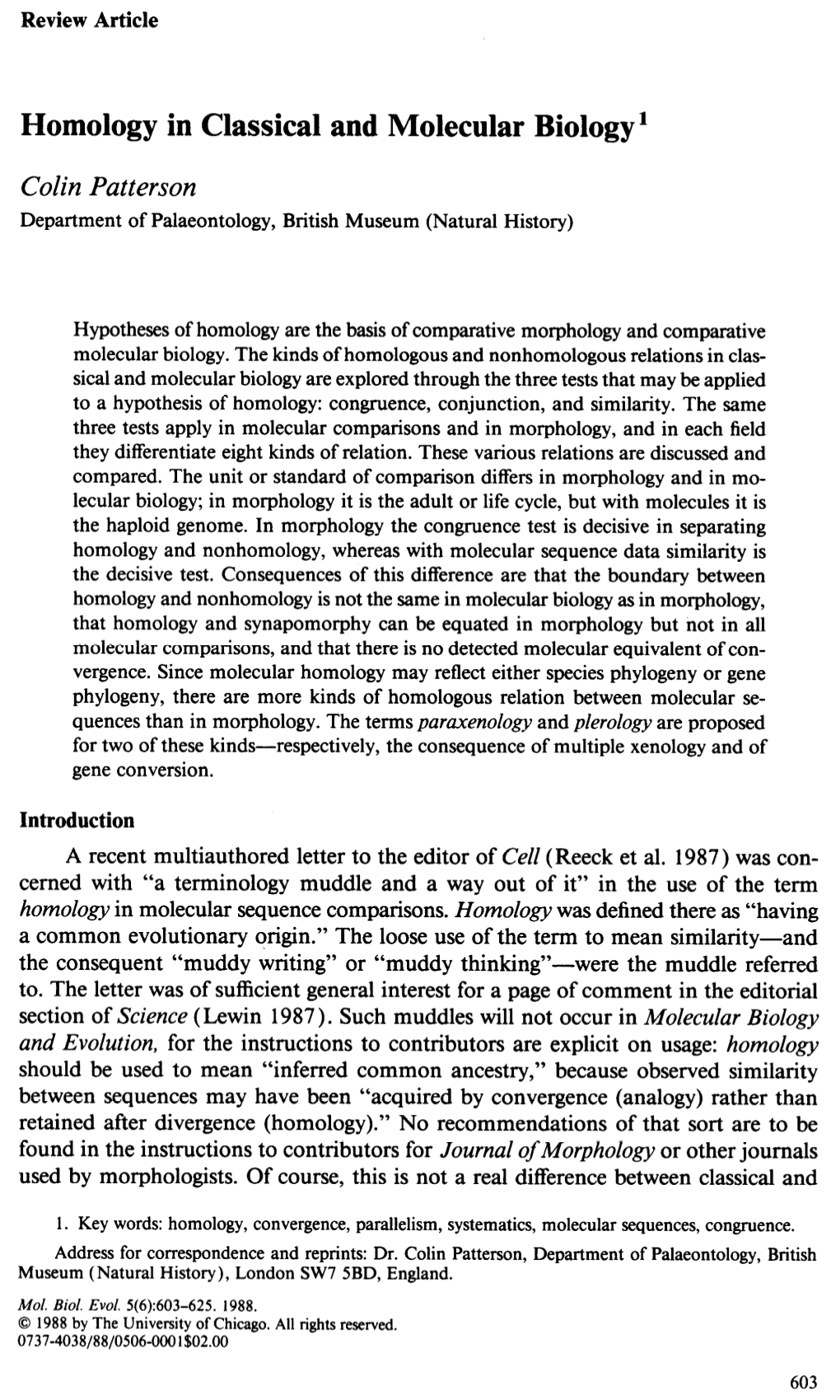 Homology in Classical and Molecular Biology1